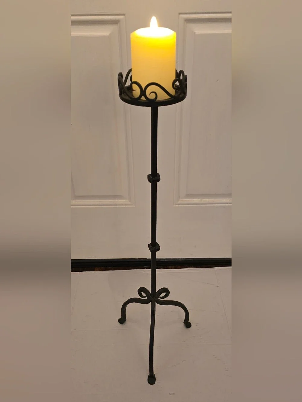Candle Holder Pedestal Floor Pillar Vintage Metal 30 Inches Tall Cup Holder